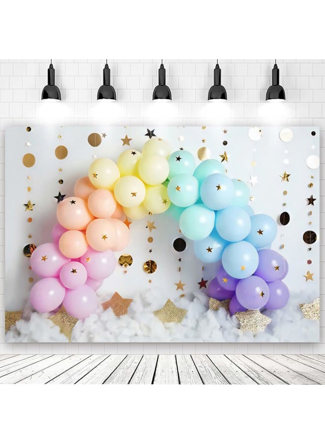 Mivor 7x5ft Colorful Balloons Backdrop for Kids Portrait Background Rainbow Balloons Gold Stars Sweet Birthday Party Backdrop Newborn Baby Shower Decor Cake Smash Backdrop Banner  - Image 1