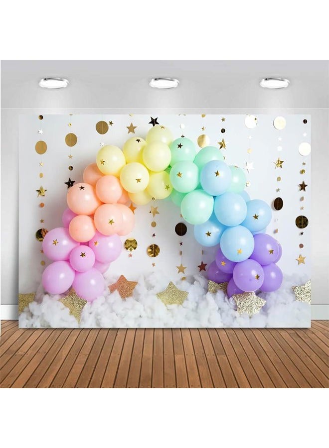 Mivor 7x5ft Colorful Balloons Backdrop for Kids Portrait Background Rainbow Balloons Gold Stars Sweet Birthday Party Backdrop Newborn Baby Shower Decor Cake Smash Backdrop Banner  - Image 5