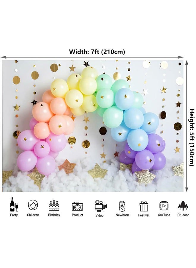 Mivor 7x5ft Colorful Balloons Backdrop for Kids Portrait Background Rainbow Balloons Gold Stars Sweet Birthday Party Backdrop Newborn Baby Shower Decor Cake Smash Backdrop Banner  - Image 2