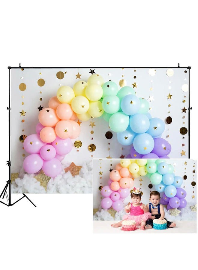 Mivor 7x5ft Colorful Balloons Backdrop for Kids Portrait Background Rainbow Balloons Gold Stars Sweet Birthday Party Backdrop Newborn Baby Shower Decor Cake Smash Backdrop Banner  - Image 3