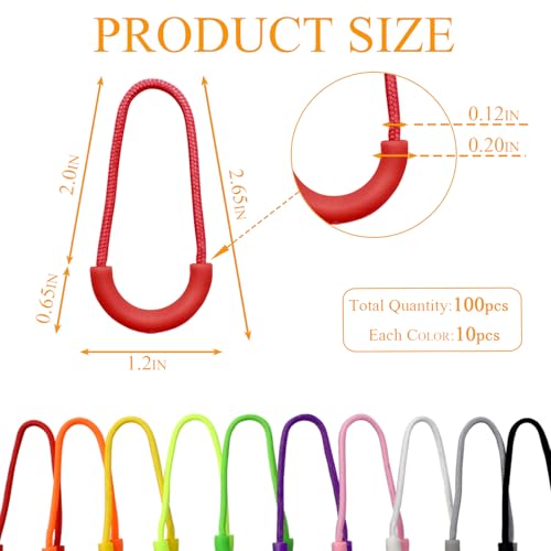 Renashed 100Pcs Zipper Pulls Cord Replacement for Backpacks, Jackets, Traveling Cases, Luggage, Purses, Handbags, Kids (10 Colors) - Image 2