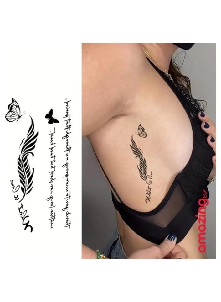 amazing.EGP Amazing IGB Feather Butterfly Temporary Tattoo Set with Art Writing, Waterproof, Black Design for Women and Girls (K-474) - Image 3