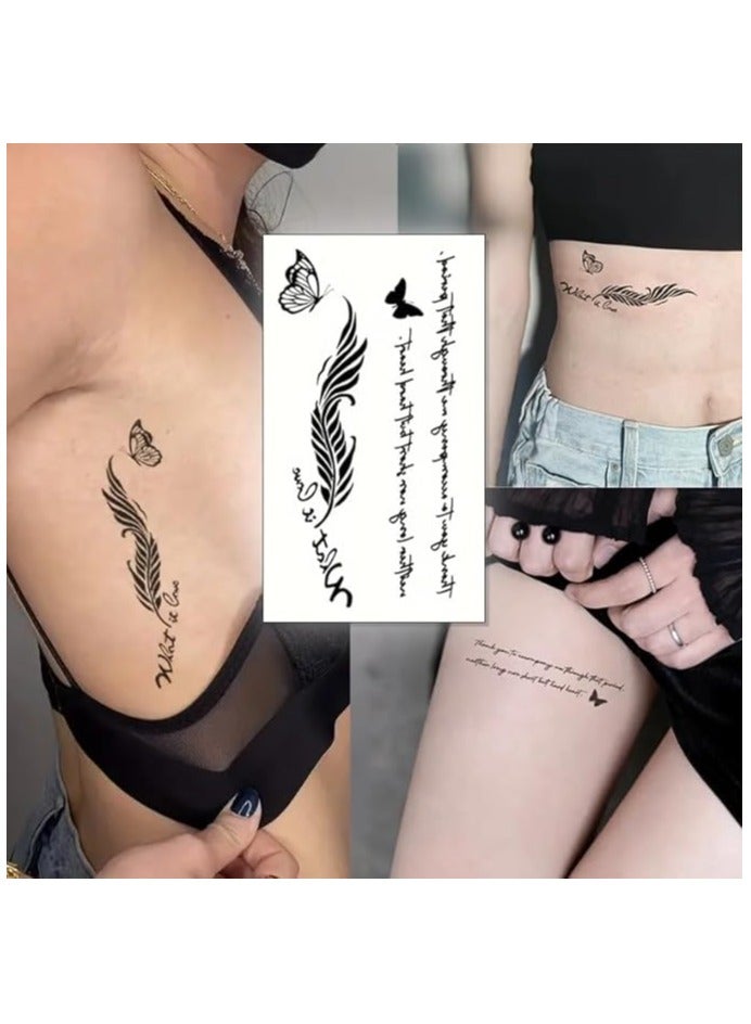 amazing.EGP Amazing IGB Feather Butterfly Temporary Tattoo Set with Art Writing, Waterproof, Black Design for Women and Girls (K-474) - Image 1