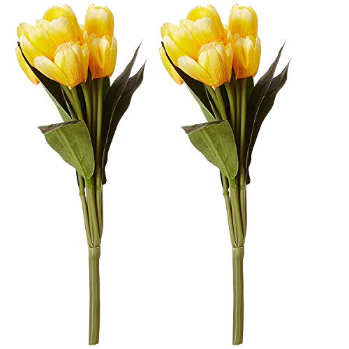 Fourwalls Beautiful Artificial Tulip Flower Bunch for Home décor (38 cm Tall, 9 Heads, Yellow, Set of 2) - Image 1