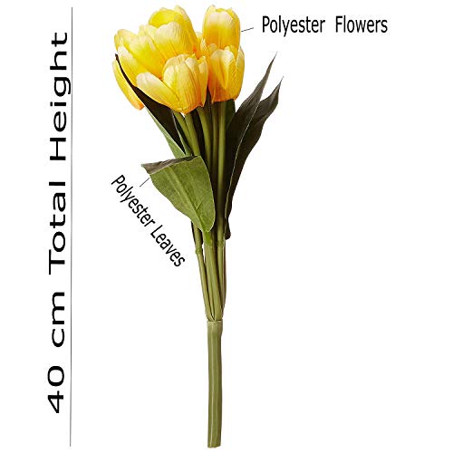 Fourwalls Beautiful Artificial Tulip Flower Bunch for Home décor (38 cm Tall, 9 Heads, Yellow, Set of 2) - Image 5