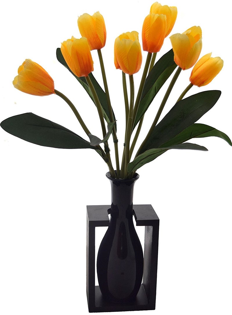 Fourwalls Beautiful Artificial Tulip Flower Bunch for Home décor (38 cm Tall, 9 Heads, Yellow, Set of 2) - Image 3