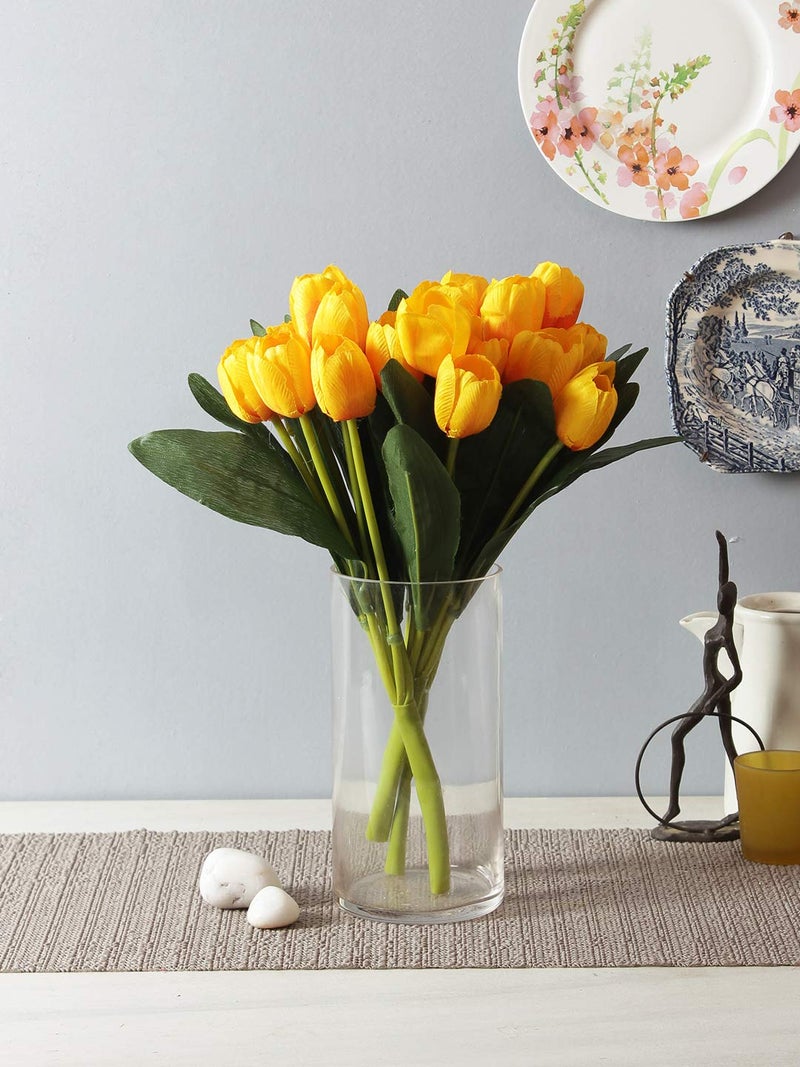 Fourwalls Beautiful Artificial Tulip Flower Bunch for Home décor (38 cm Tall, 9 Heads, Yellow, Set of 2) - Image 2
