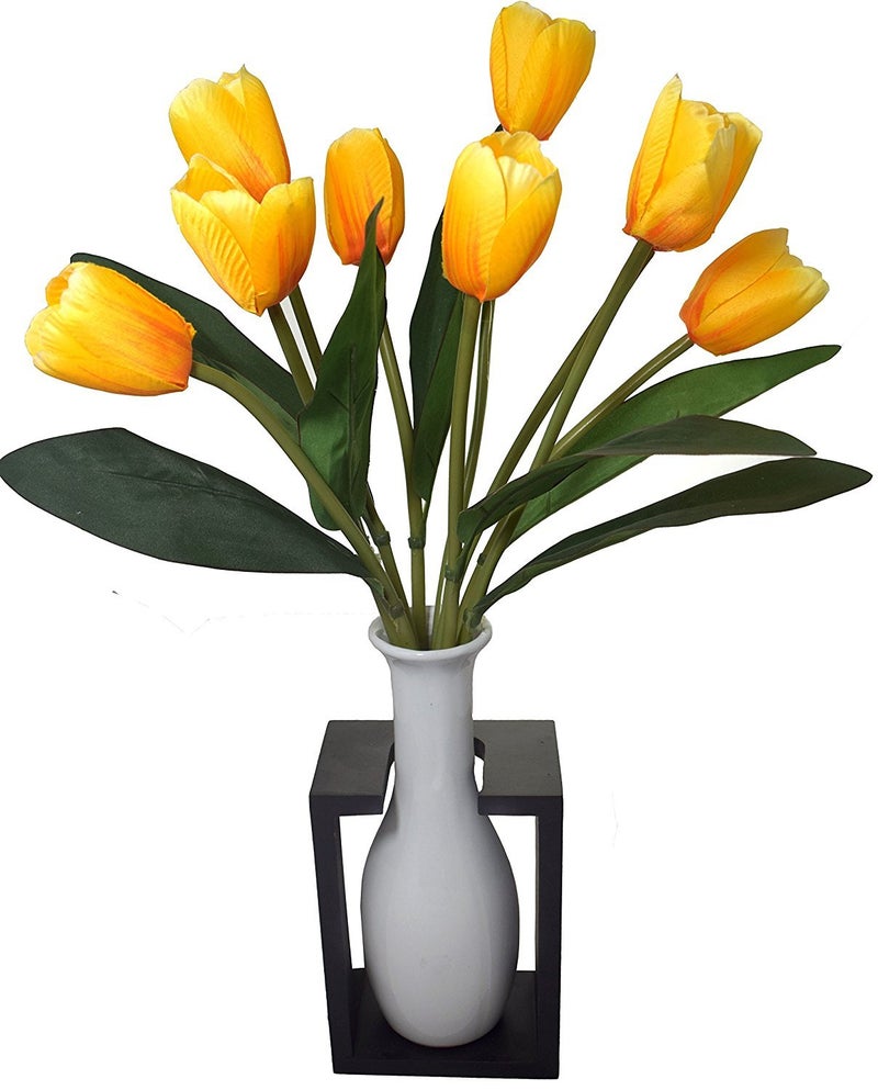 Fourwalls Beautiful Artificial Tulip Flower Bunch for Home décor (38 cm Tall, 9 Heads, Yellow, Set of 2) - Image 4