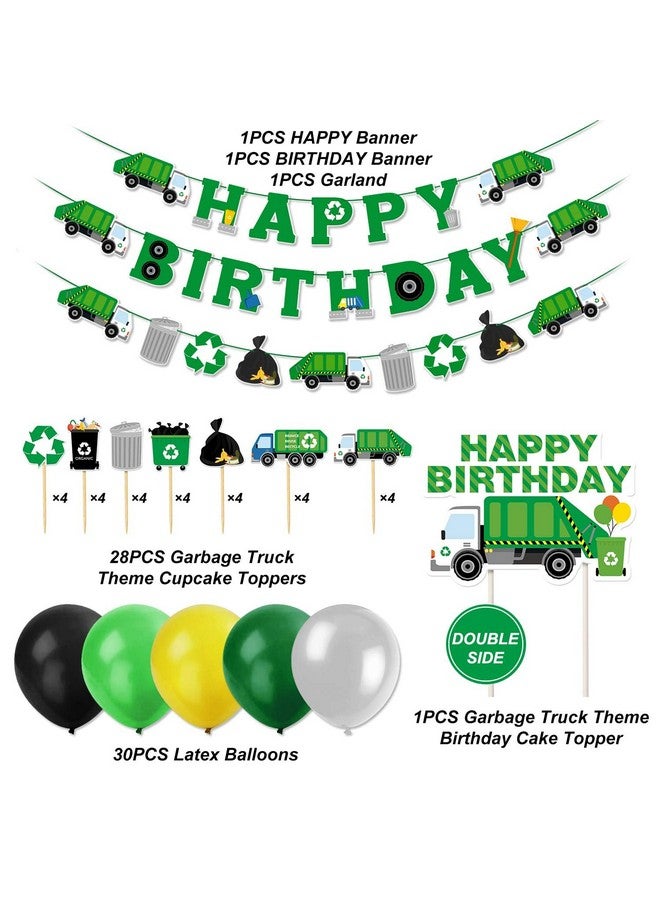 بيسموسو لوازم حفلات أعياد الميلاد على شكل شاحنة قمامة من Bessmoso، لافتة شاحنة قمامة، إكليل زينة، زينة كب كيك، بالونات لاتكس لأعياد ميلاد الأولاد، إدارة النفايات، ديكور حفلات إعادة التدوير - Image 2