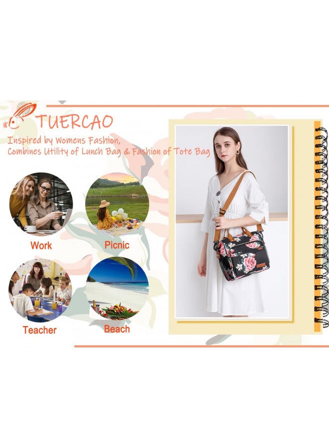 TuErCao Lunch Box for Women Adult Insulated Lunch Bag for Female Teacher Nurse Mom, Fashion Ladies Lunch Tote Bag for Work, Peony - Image 4