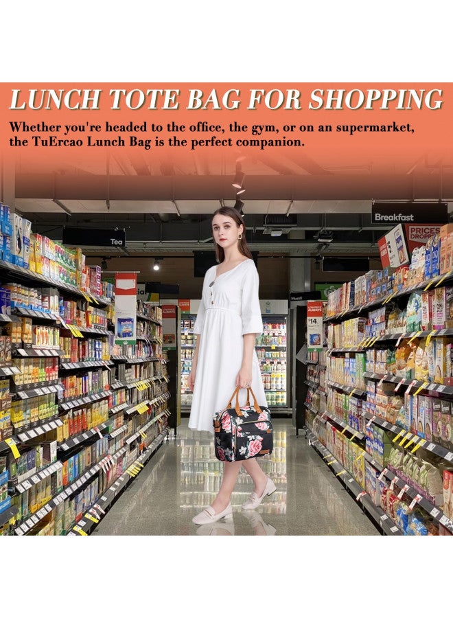 TuErCao Lunch Box for Women Adult Insulated Lunch Bag for Female Teacher Nurse Mom, Fashion Ladies Lunch Tote Bag for Work, Peony - Image 2