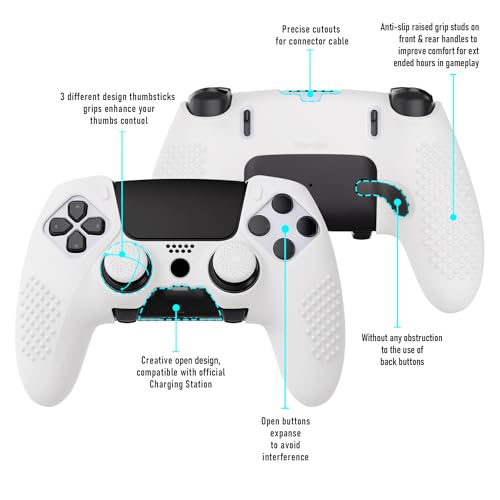 PlayVital 3D Studded Edition Anti-Slip Silicone Cover Case for ps5 Edge Controller, Soft Rubber Protector Skin for ps5 Edge Wireless Controller with 6 Thumb Grip Caps - White - Image 4