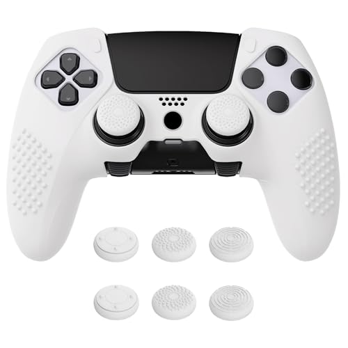 PlayVital 3D Studded Edition Anti-Slip Silicone Cover Case for ps5 Edge Controller, Soft Rubber Protector Skin for ps5 Edge Wireless Controller with 6 Thumb Grip Caps - White - Image 1