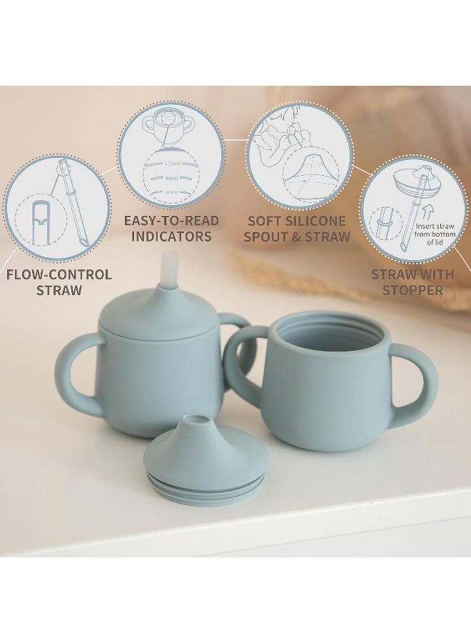 Moonkie Silicone Baby Sippy Cups | 3 Stages Training Cup Straw Cup for Infants Toddlers and Kid | 4 oz 2Pack - Image 3