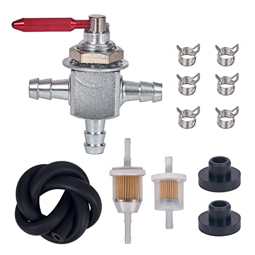 Mikatesi Two-Way Fuel Cut-Off Valves Kit Replaces For Scag 2-Way 1/4" Barbs Steel Fuel Oil Gas Petcock in Line Valve 482212 E633347 1-633347 Husqvarana 539102679 - Image 1