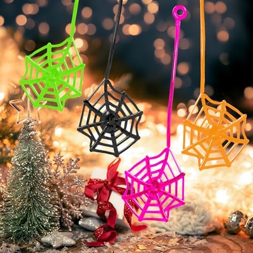 Glow Fever 24Pcs Sticky Spider Web Party Favors Pack 75 inches in Total Length Halloween Party Favors Gifts For Birthday Goodie Bag Classroom Prizes 4 colors - Image 1