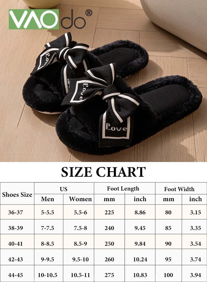 VAOdo Womens Fuzzy Memory Foam Slippers Cross Band Cozy Plush Home Slippers Fluffy Furry Open Toe House Shoes Indoor Outdoor Slide Slipper Black - Image 3