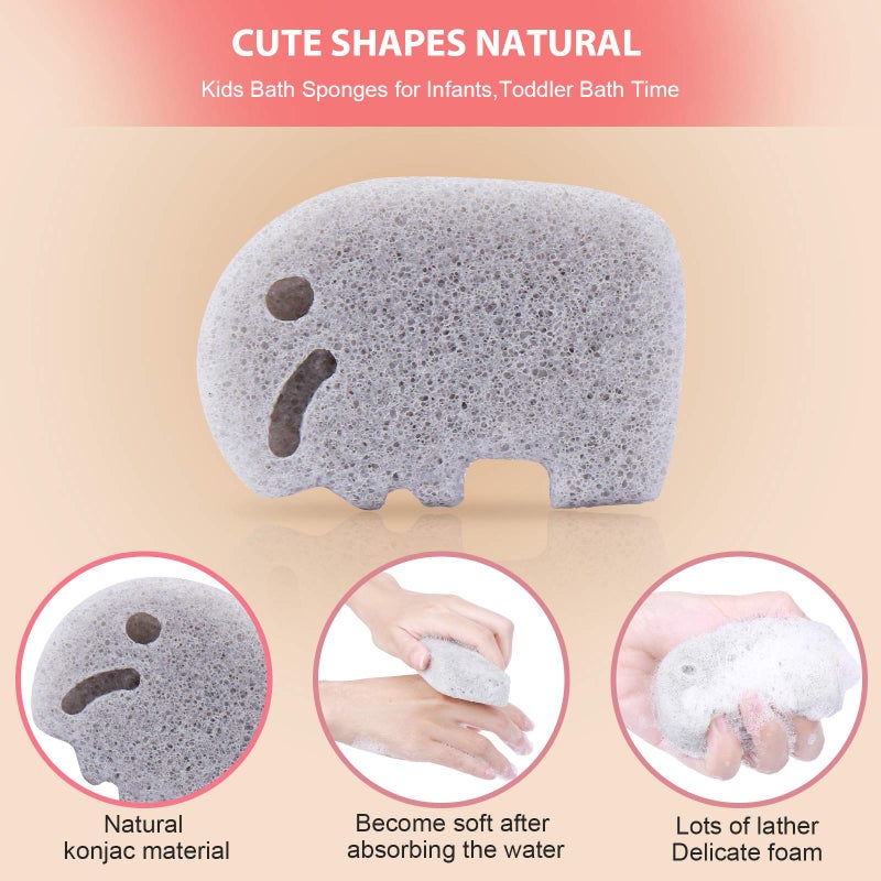 KECUCO Konjac Baby Sponge for Bathing, Kids Bath Sponges for Infants, Toddler Bath Time, Cute Shapes and Safe Plant-Based Konjac Baby Bath Accessories, 5pcs - Image 3