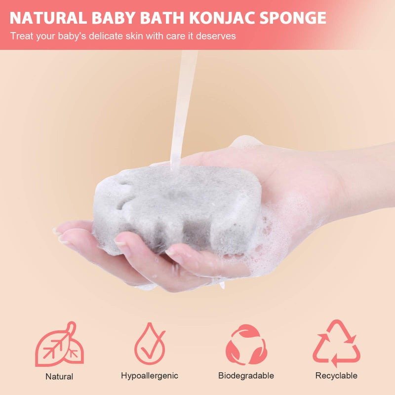 KECUCO Konjac Baby Sponge for Bathing, Kids Bath Sponges for Infants, Toddler Bath Time, Cute Shapes and Safe Plant-Based Konjac Baby Bath Accessories, 5pcs - Image 4