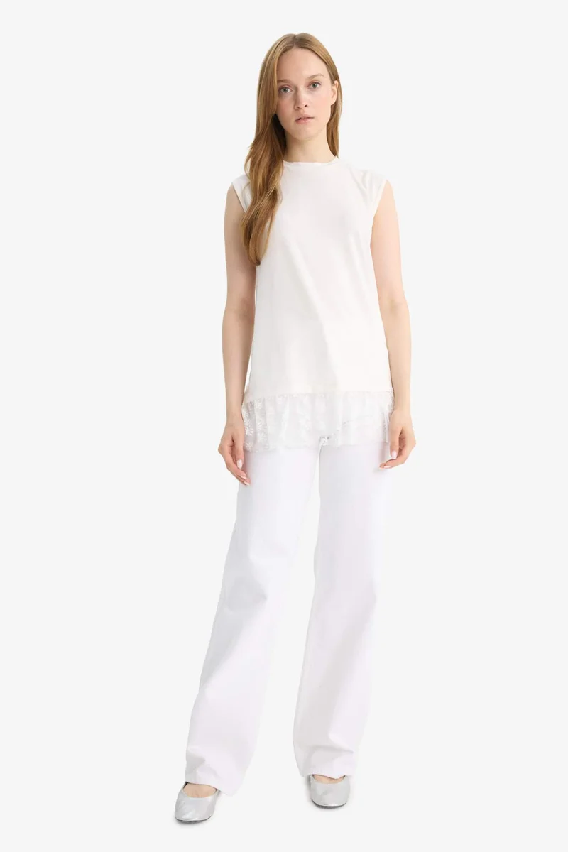 ديفاكتو Regular Fit Crew Neck Short Sleeve Tunic