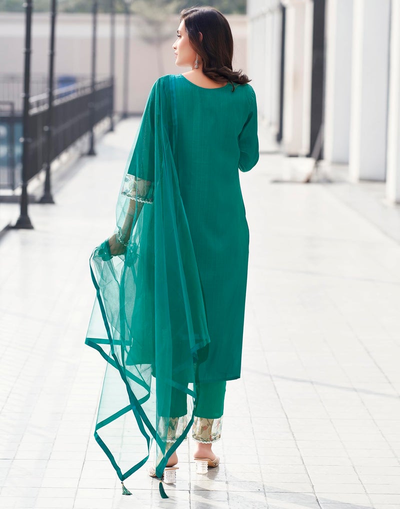 SIRIL طقم كورتا بنطلون مزين بتطريز تسلسل من رايون للنساء مع دوباتا (163KBD1752-XXL_رمادي أخضر) - Image 2