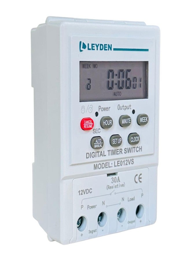 LEYDEN® LE012VS, 12VDC, Digital Timer Switch 24 on Off Programs & Cyclic Timer for DC Light, Motor, Bell, Siren, Fan, Fogger, Hydroponic, Drip Irrigation & Other Application - Image 1