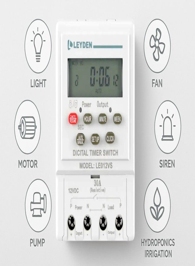 LEYDEN® LE012VS, 12VDC, Digital Timer Switch 24 on Off Programs & Cyclic Timer for DC Light, Motor, Bell, Siren, Fan, Fogger, Hydroponic, Drip Irrigation & Other Application - Image 4