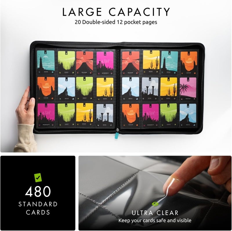 Vault X 12 Pocket Trading Card Zip Binder - 480 cards, Premium Exo-Tec Album Material, 20 Side-Loading Pages, Folder for Collectible Card Games, Sports, TCG (Teal) - Image 3