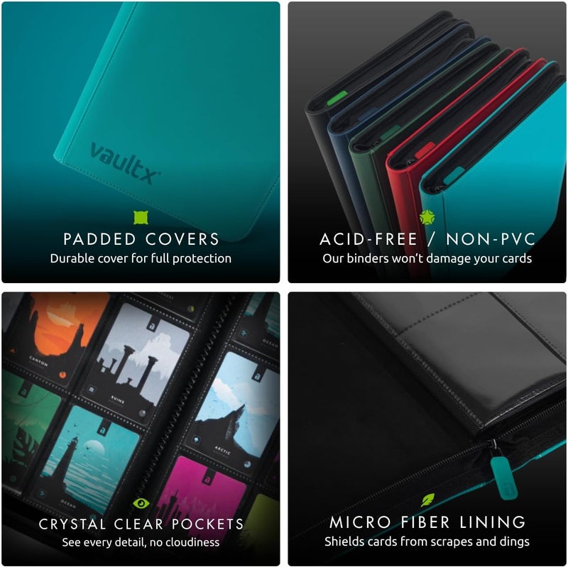 Vault X 12 Pocket Trading Card Zip Binder - 480 cards, Premium Exo-Tec Album Material, 20 Side-Loading Pages, Folder for Collectible Card Games, Sports, TCG (Teal) - Image 5