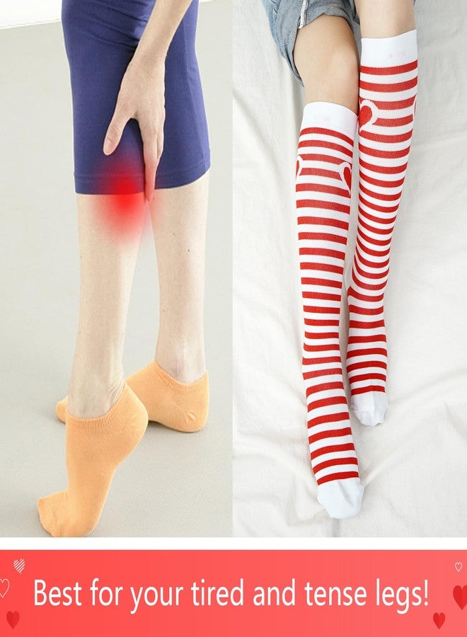 Junely Compression Socks for Women Knee High for Support Nurses Pregnancy Sports Travel Flight Running, Heart Striped, One size - Image 4