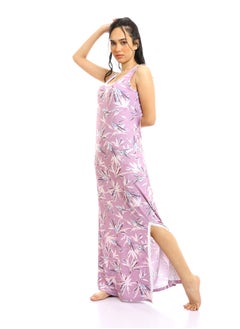 REDCOTTON Patterned Sleeves Long Nightgown with Side Slit-LIGT Purple  - Image 2