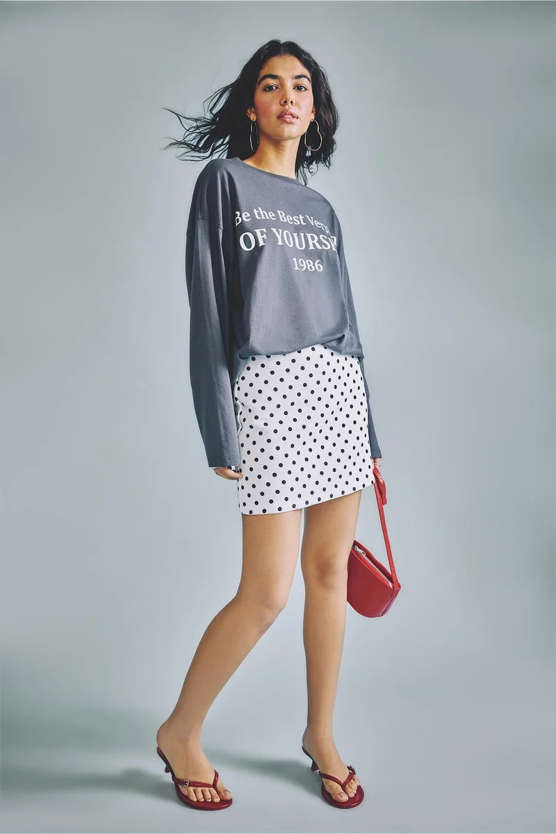 Defacto  Oversize Fit Printed 100% Cotton Crew Neck Long Sleeve T-Shirt  | Best Price UAE