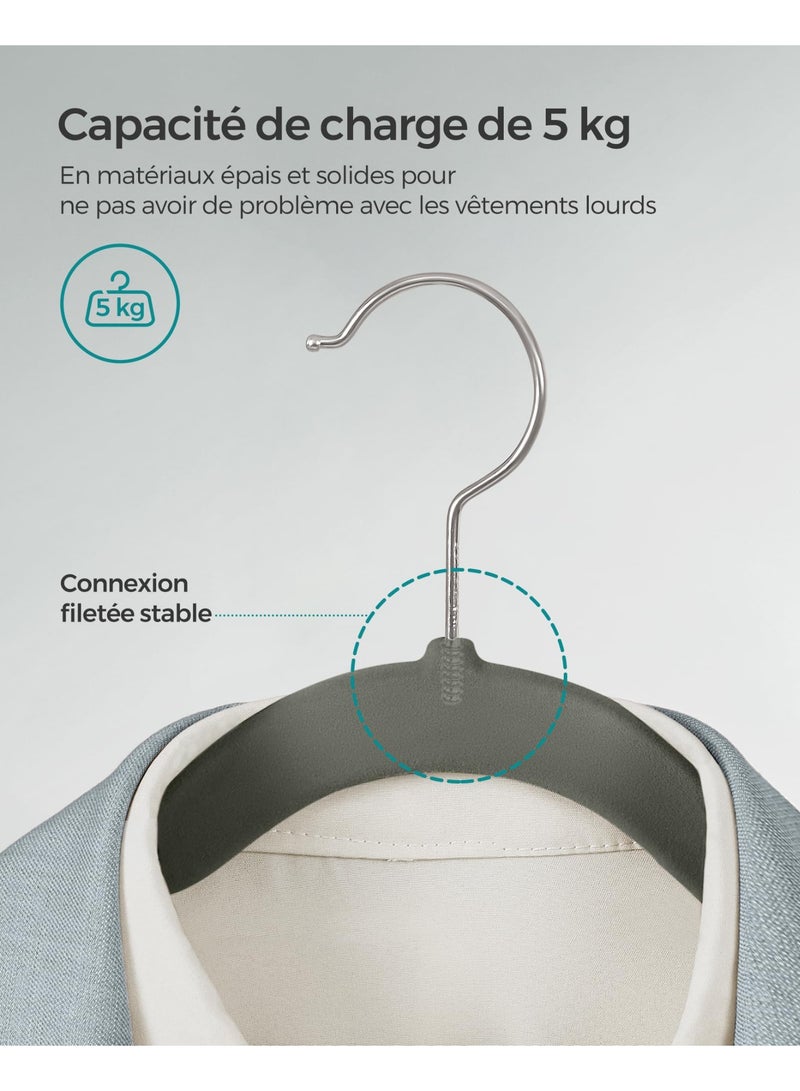 Set of 20 Velvet Hangers, 42 cm Wide, Space-Saving, High Load Capacity, with 360° Swivel Hooks, for Coats Shirts Suits, Grey - Image 3