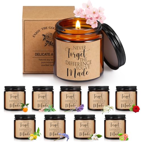 Fumete 10 Pcs Employee Appreciation Gifts for Women Never Forget The Difference You Make Candles Inspirational Candle 35 oz Thank You Gifts for Volunteer Social Worker TeacherBrown