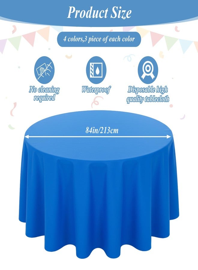 PercyEffie 12 Pack Blue Round Tablecloth, 84 Inch Plastic Tablecloths Disposable Plastic Cloths for Under the Sea Beach Surf Ocean Pool Party Birthday Party Decoration, Event, Photography - Image 2