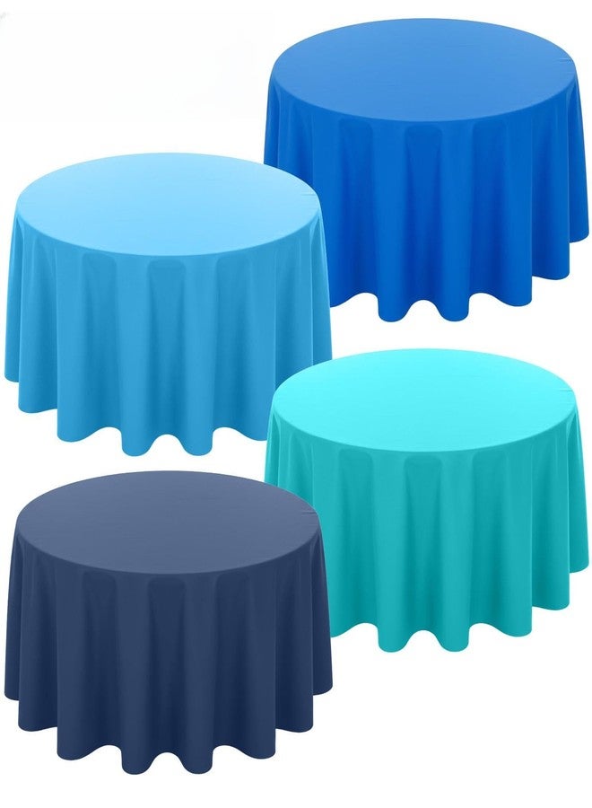 PercyEffie 12 Pack Blue Round Tablecloth, 84 Inch Plastic Tablecloths Disposable Plastic Cloths for Under the Sea Beach Surf Ocean Pool Party Birthday Party Decoration, Event, Photography - Image 1