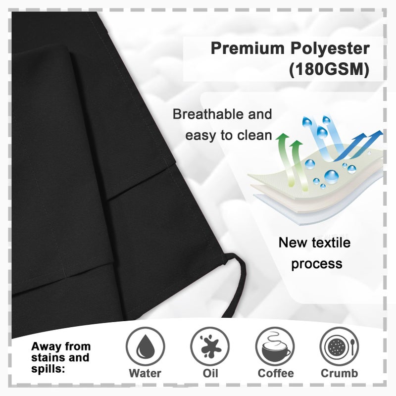 PLOYMONO Waist Apron with 3 Pockets, 1 Pack Spun Polyester Half Server Apron for Women&Men, Half-length Short Apron Long Waist Strap for Restaurant Servers, Bartenders, Hosts (24”L x 12”W) Black - Image 3