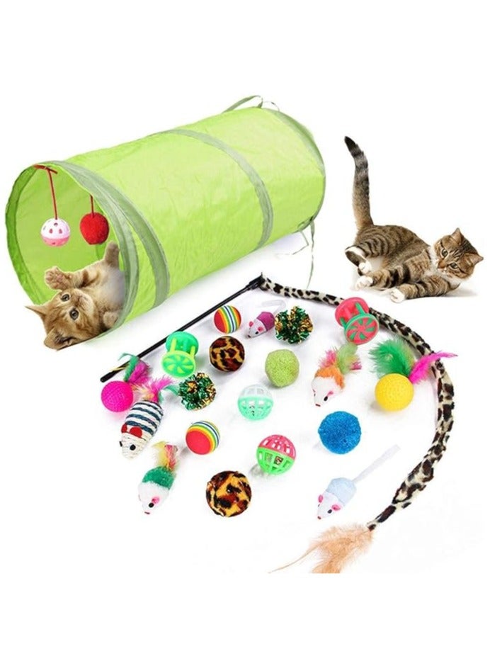 general 21pcs Kitten Toys Assorted,Funny Kitten Pet Playing Collapsible Tunnel Stick Mouse Feather Balls Cat Toys Set Entertainment Bulk Toy - Image 1