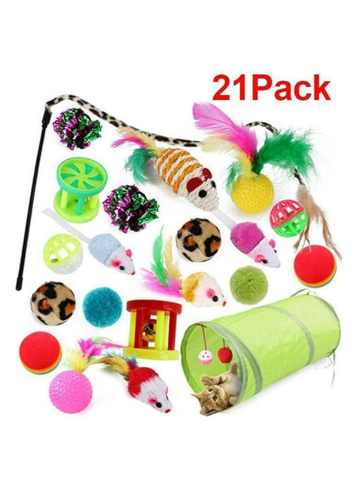 general 21pcs Kitten Toys Assorted,Funny Kitten Pet Playing Collapsible Tunnel Stick Mouse Feather Balls Cat Toys Set Entertainment Bulk Toy - Image 2