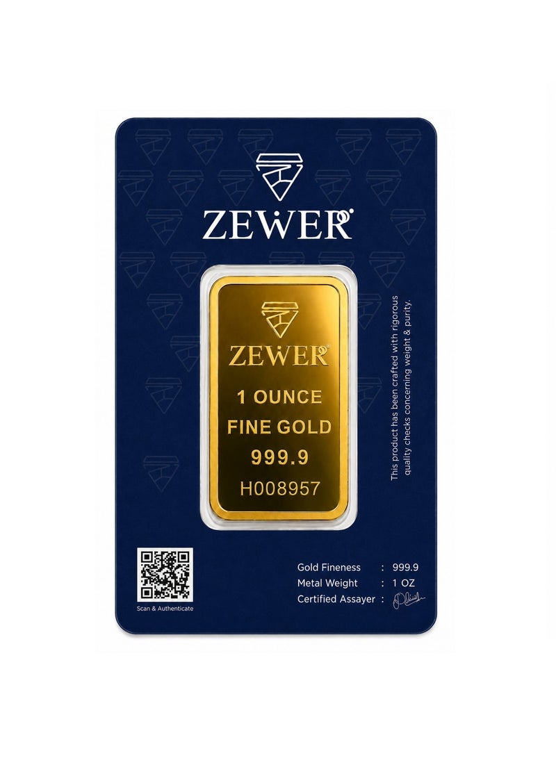 Zewer 1 Ounce (31.1g) 24K 999.9 Fine Gold Bar with Burj Khalifa Design - Image 1