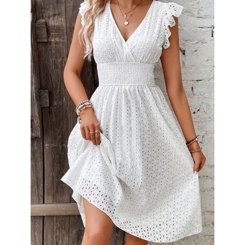 2025 Hot Selling Aliexpress Hot Selling New Multi-Color Spot European and American Summer Lotus Leaf Sleeve Elegant Dress Black - Image 2