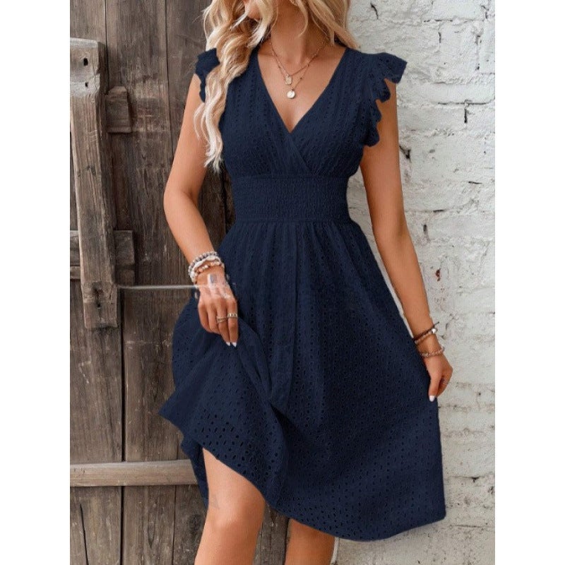 2025 Hot Selling Aliexpress Hot Selling New Multi-Color Spot European and American Summer Lotus Leaf Sleeve Elegant Dress Black - Image 1