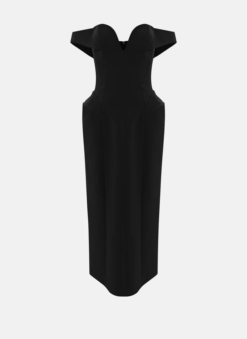 ليتشي فستان ميدي أنيق بأكتاف مفتوحة وتنورة واسعة