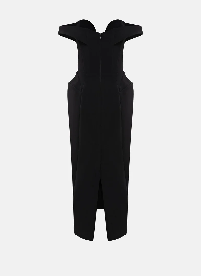 ليتشي فستان ميدي أنيق بأكتاف مفتوحة وتنورة واسعة