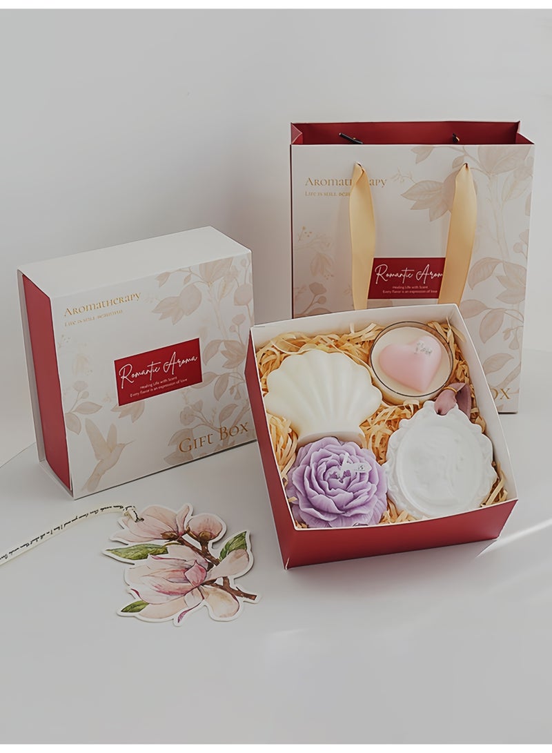 مجموعة هدايا شموع معطرة مصنوعة يدويًا، شموع عطرية برائحة الزهور وديكورات جبسية بأشكال الفاوانيا والقلب والأصداف، مثالية لأعياد الميلاد وهدايا تذكارية ومعطرات جو المنزل - Image 1