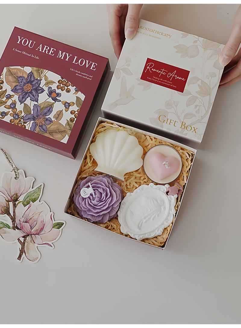مجموعة هدايا شموع معطرة مصنوعة يدويًا، شموع عطرية برائحة الزهور وديكورات جبسية بأشكال الفاوانيا والقلب والأصداف، مثالية لأعياد الميلاد وهدايا تذكارية ومعطرات جو المنزل - Image 2
