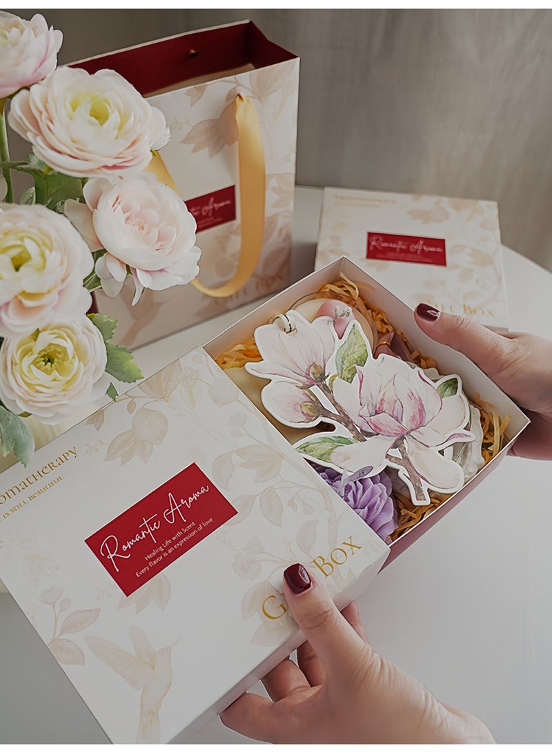 مجموعة هدايا شموع معطرة مصنوعة يدويًا، شموع عطرية برائحة الزهور وديكورات جبسية بأشكال الفاوانيا والقلب والأصداف، مثالية لأعياد الميلاد وهدايا تذكارية ومعطرات جو المنزل - Image 3