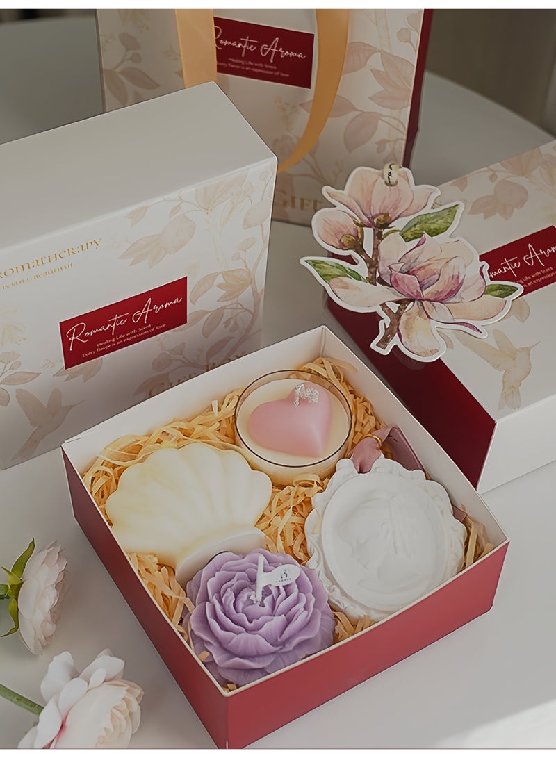 مجموعة هدايا شموع معطرة مصنوعة يدويًا، شموع عطرية برائحة الزهور وديكورات جبسية بأشكال الفاوانيا والقلب والأصداف، مثالية لأعياد الميلاد وهدايا تذكارية ومعطرات جو المنزل - Image 4
