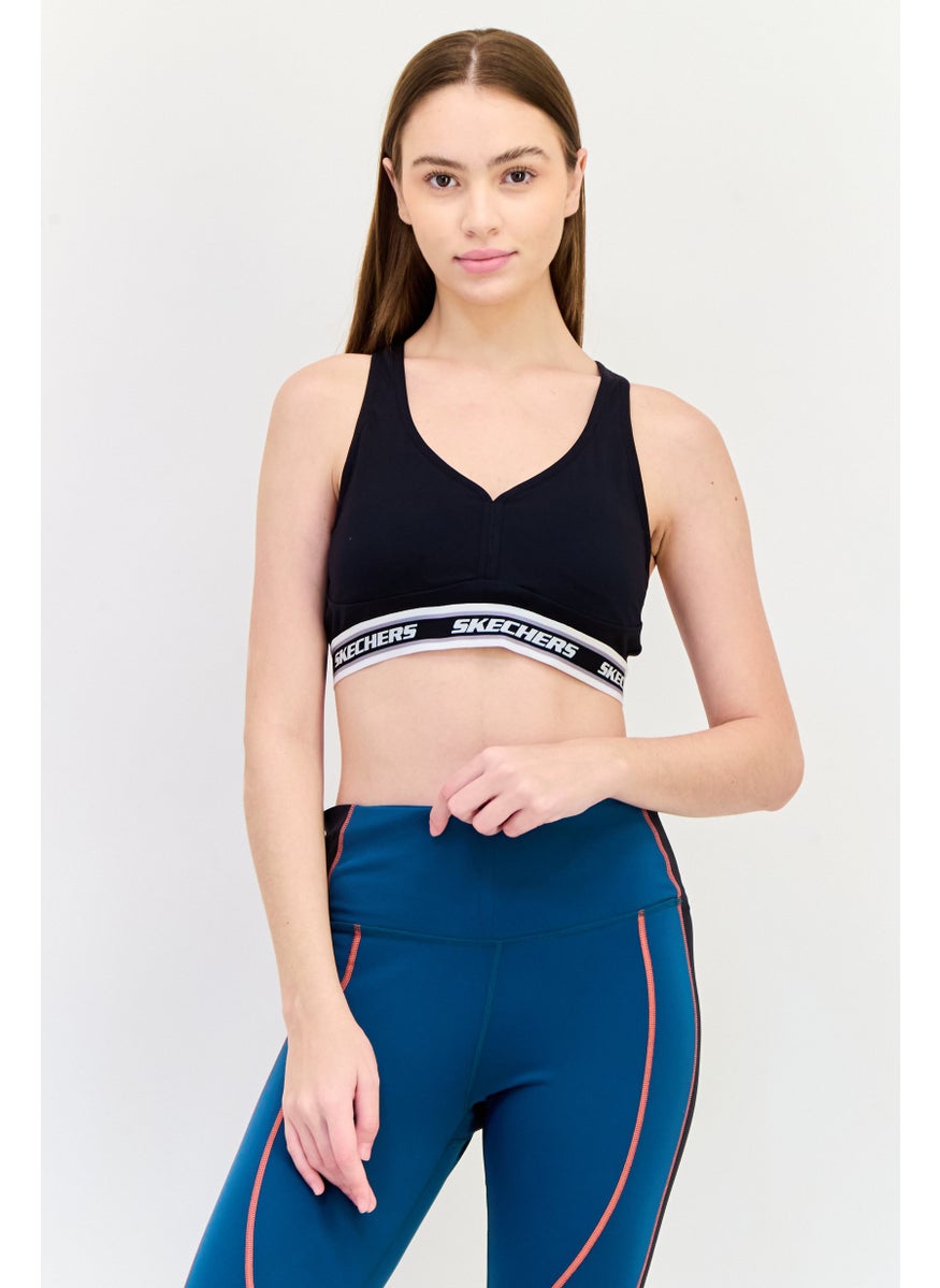 SKECHERS Women Brand Logo Padded Sports Bra, Black  - Image 1