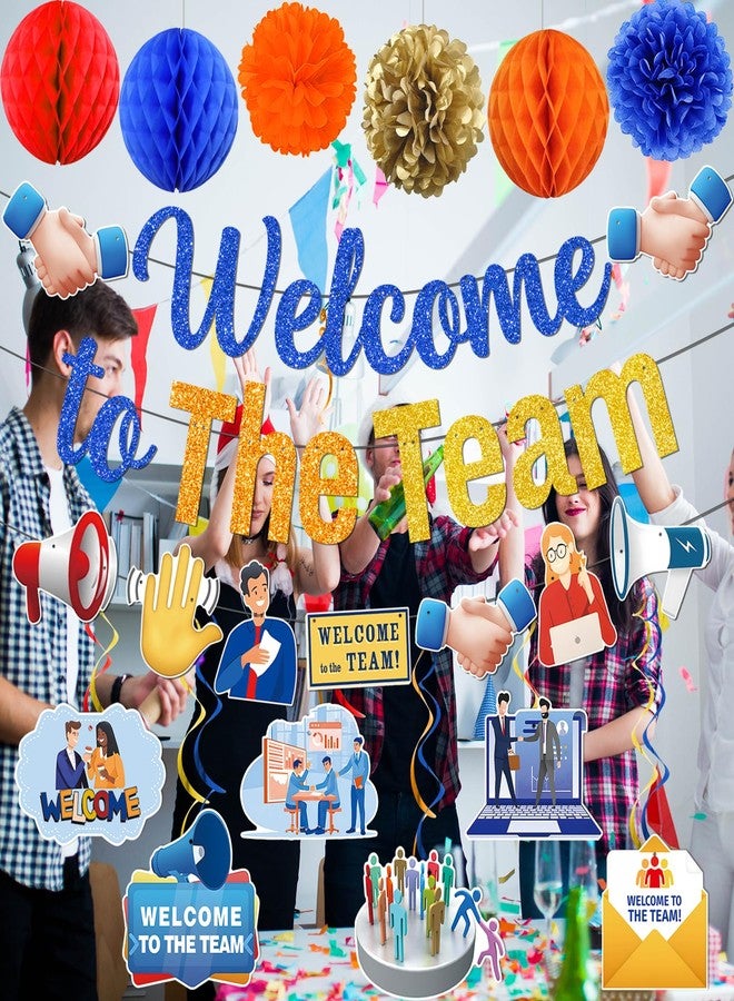 MZ.ogm Welcome To The Team Banner, Welcome Banner Garland Hanging Swirls Paper Flowers Honeycomb Balls, Welcome Decorations for Employee Office Coworker Teacher Colleague Staff - Image 5